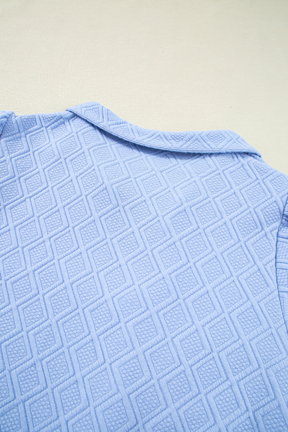 Plus Size Beau Blue Contrast Striped Trim Zipped Stand Collar Textured Puff Sleeve  T Shirt Dress