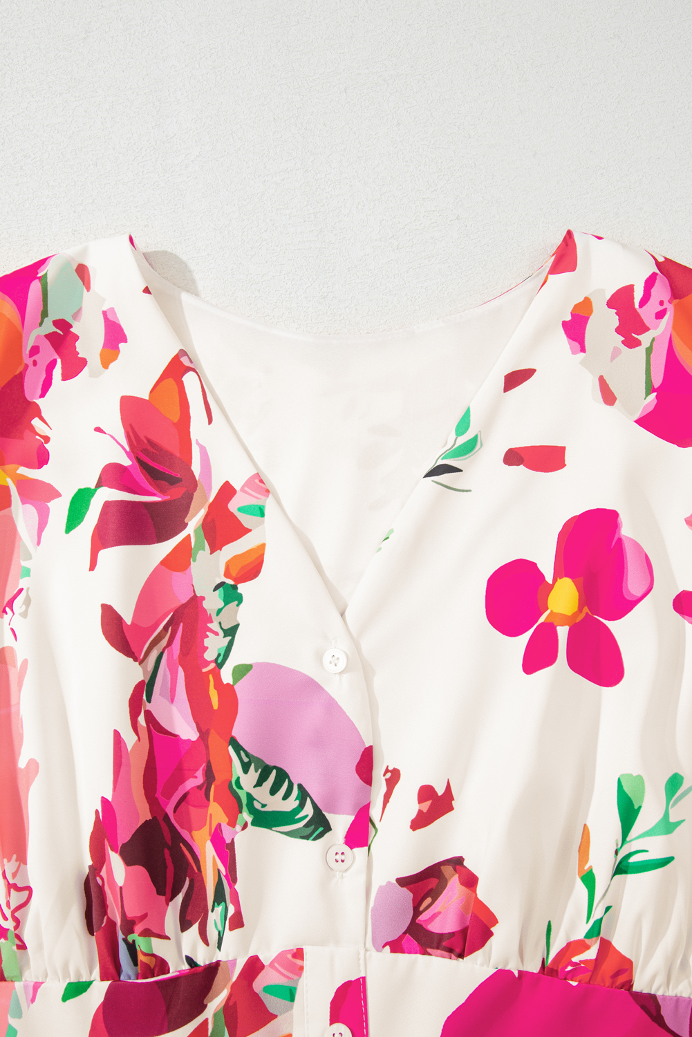 Plus Size Pink Floral Print V Neck Ruffle Sleeve  Midi Dress