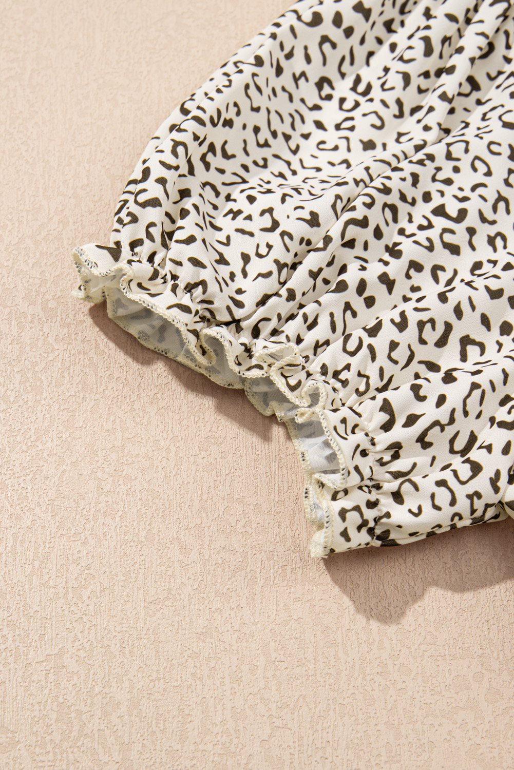 Plus Size Beige  Leopard Print Frill Trim Short Sleeve Flared Dress