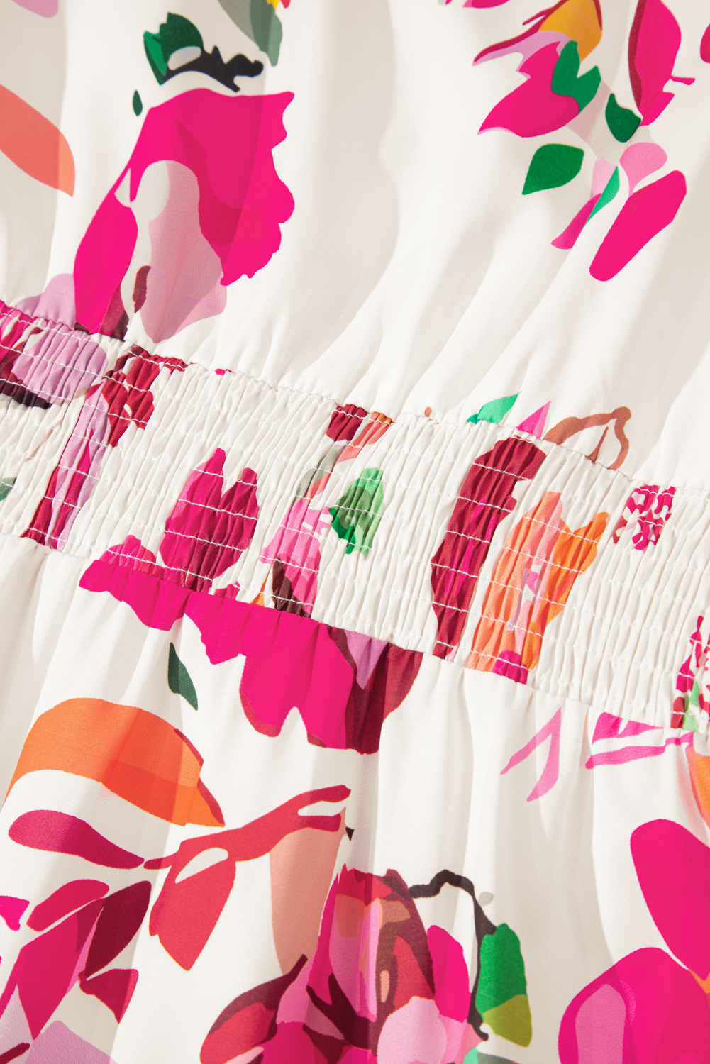 Plus Size Pink Floral Print V Neck Ruffle Sleeve  Midi Dress