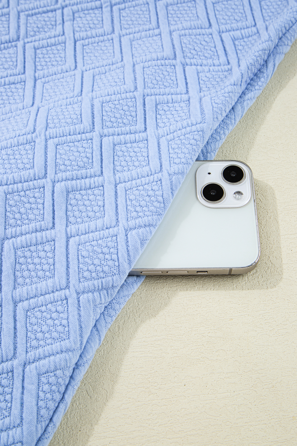 Plus Size Beau Blue Contrast Striped Trim Zipped Stand Collar Textured Puff Sleeve  T Shirt Dress