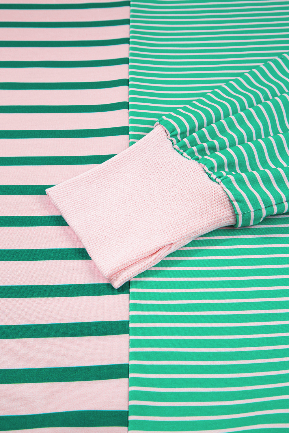 Plus Size Green Stripe Color Block Exposed Seam Side Slit  Sweatshirt