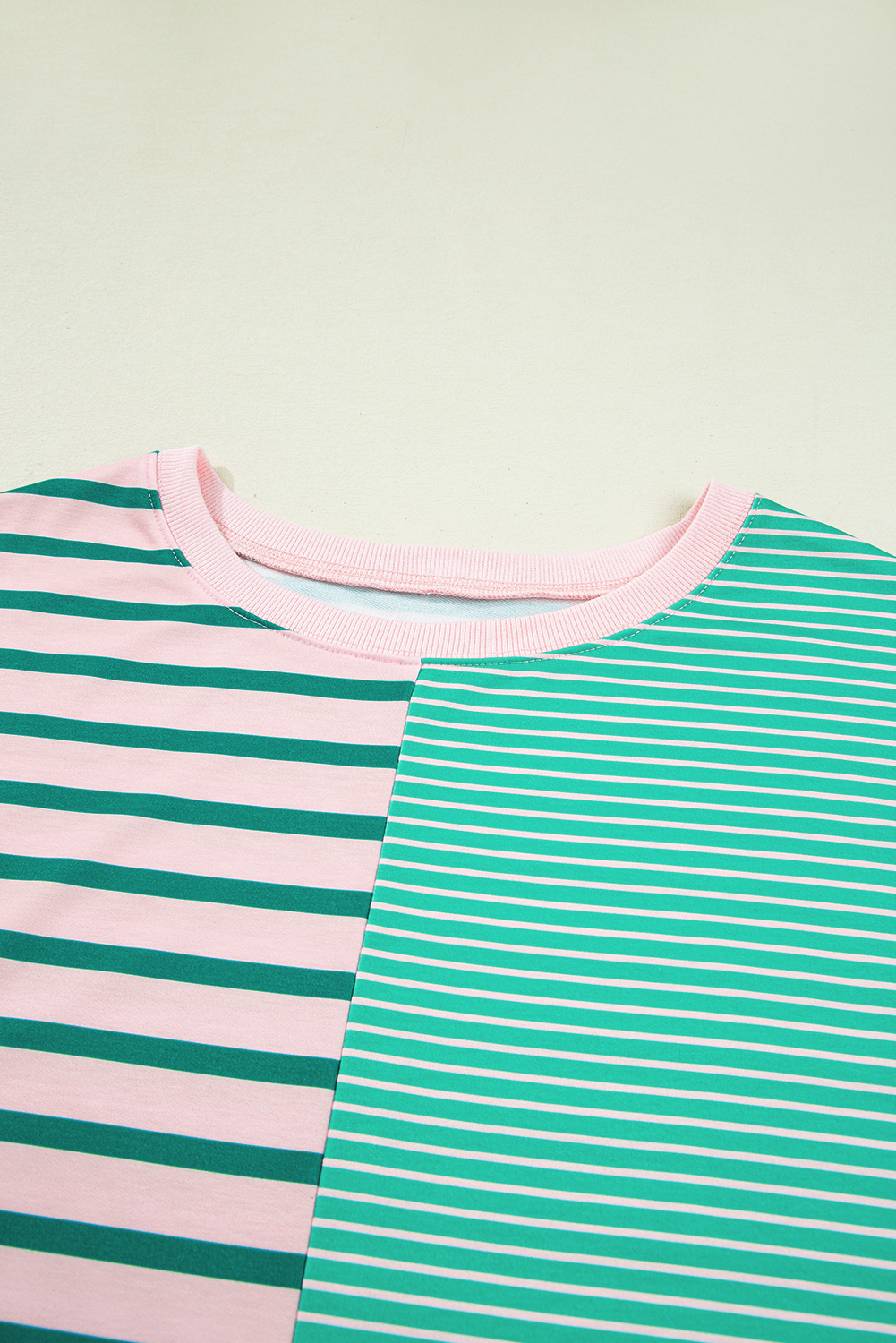 Plus Size Green Stripe Color Block Exposed Seam Side Slit  Sweatshirt
