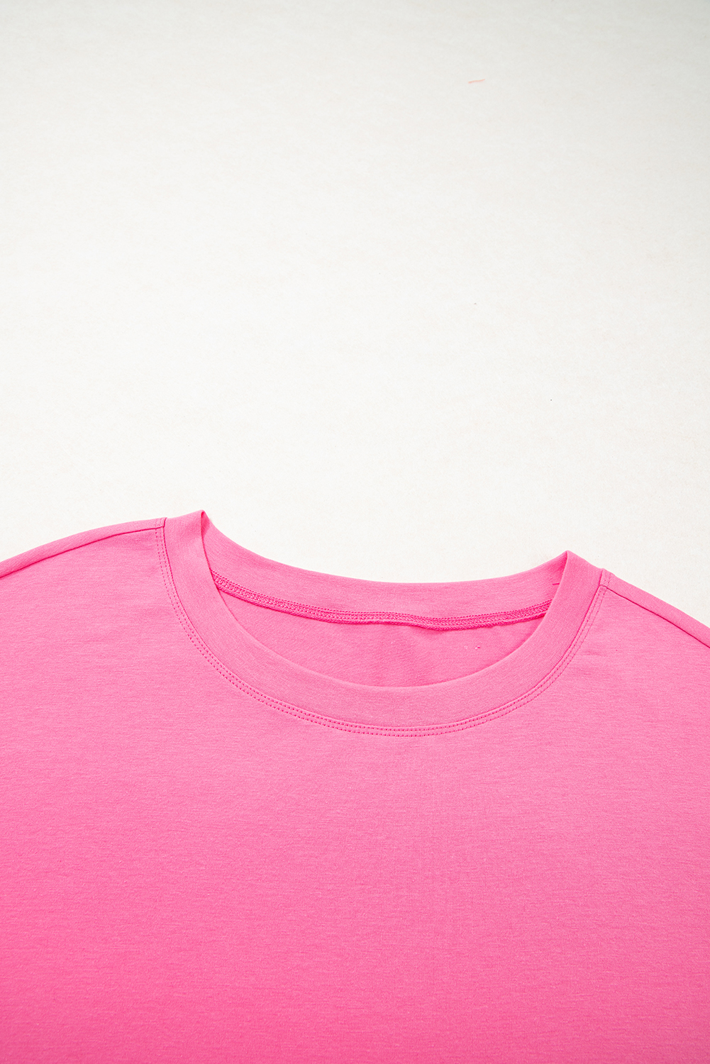 Plus Size Pink Star Patched Colorblock Raw Edge Bracelet Sleeve  Loose Tee