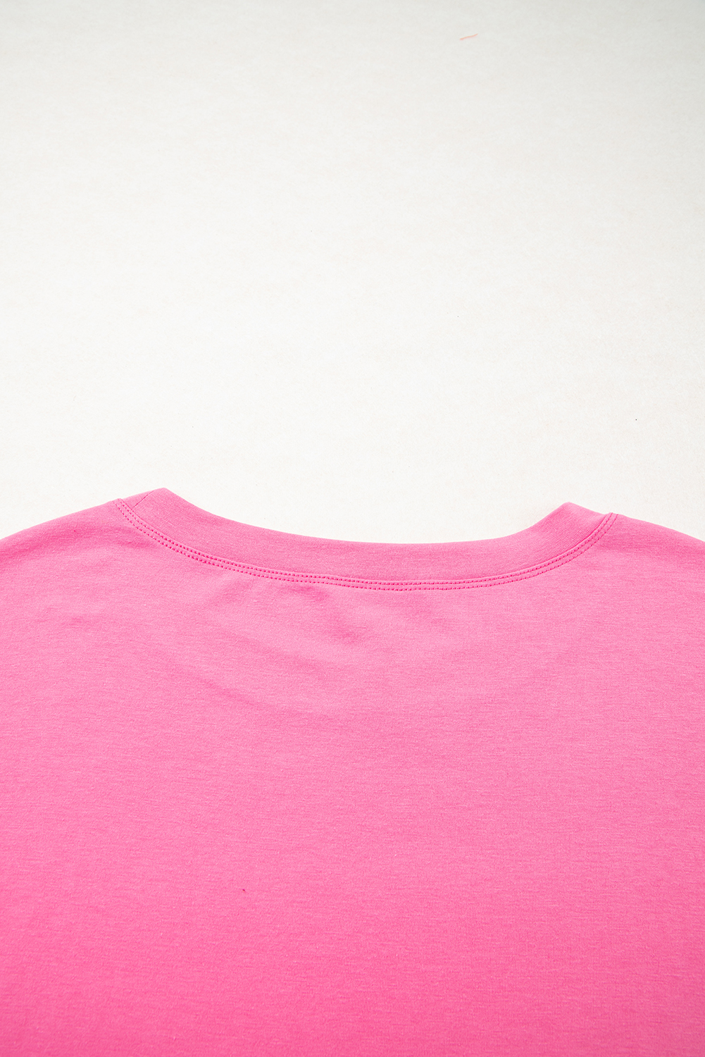 Plus Size Pink Star Patched Colorblock Raw Edge Bracelet Sleeve  Loose Tee