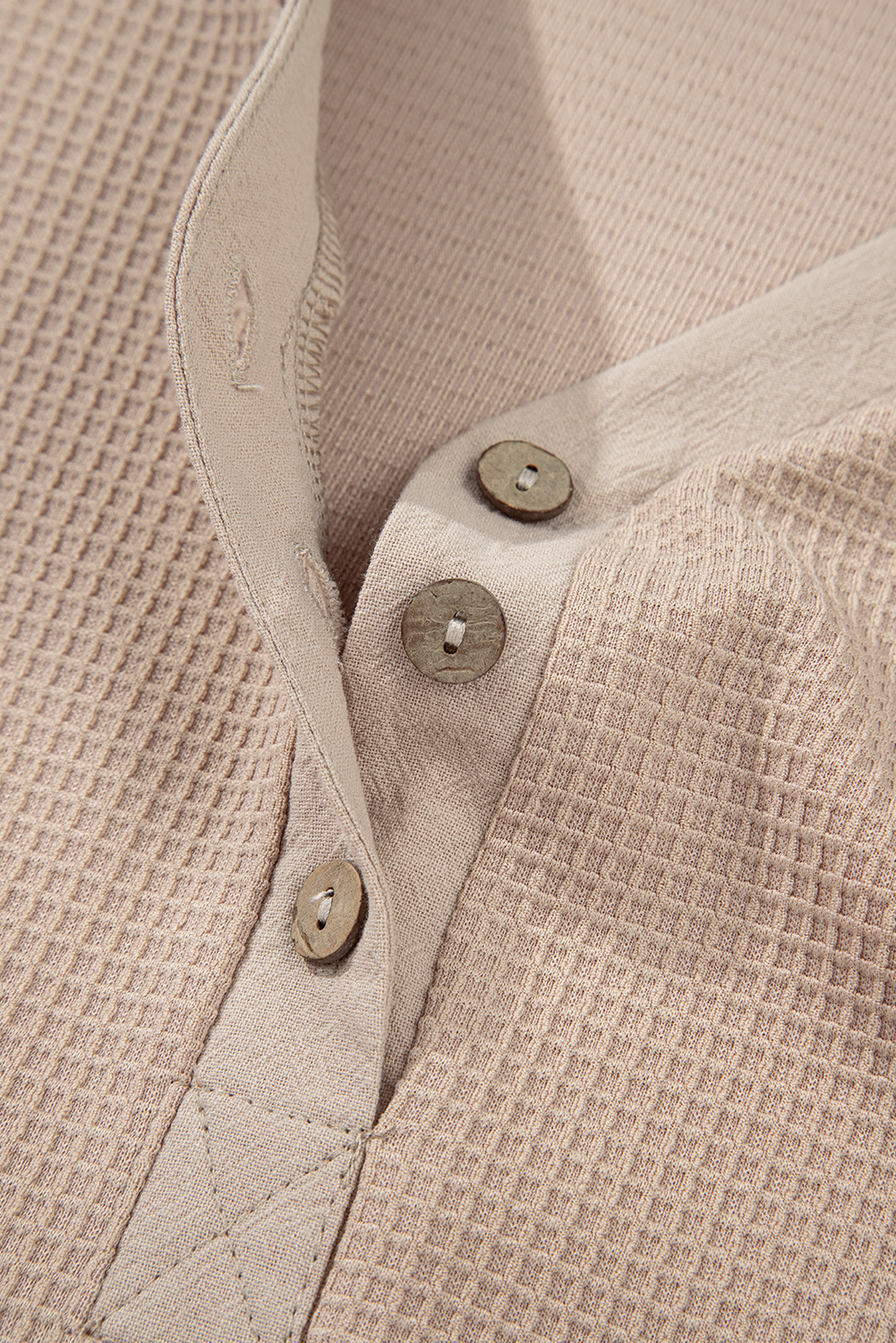 Plus Size Parchment Waffle Short Sleeve Henley Top Drawstring Shorts  Set