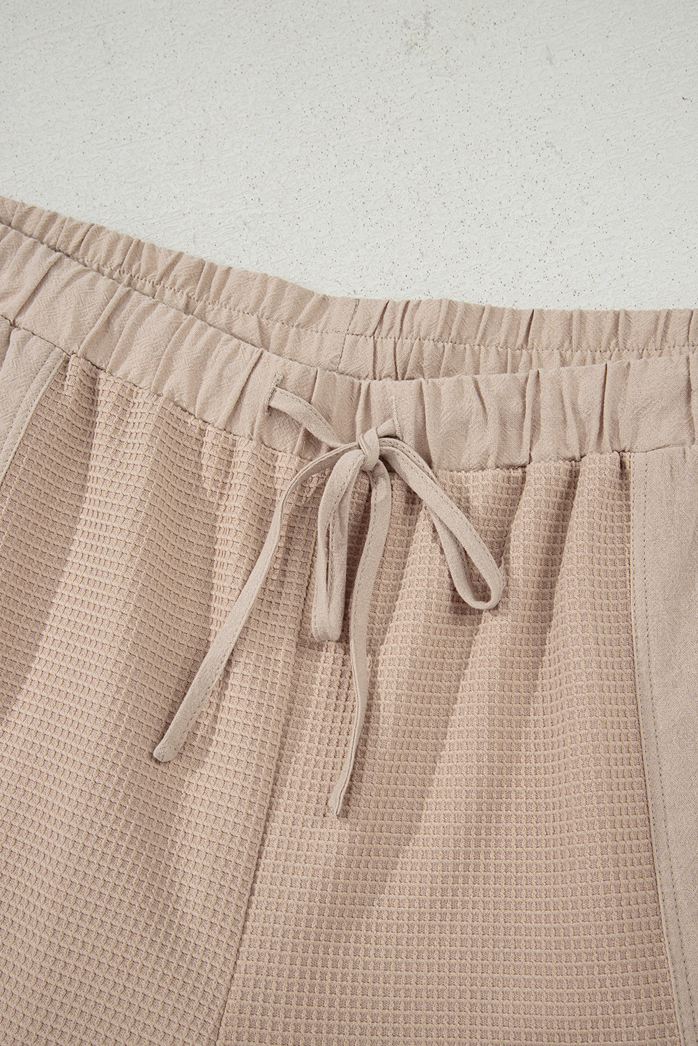 Plus Size Parchment Waffle Short Sleeve Henley Top Drawstring Shorts  Set