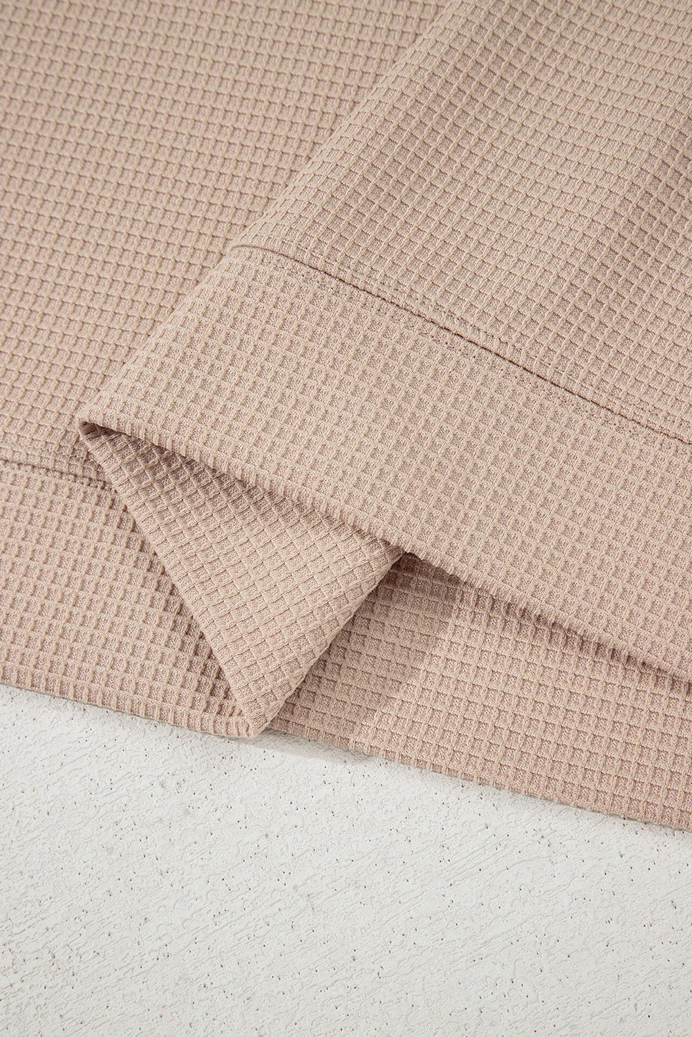 Plus Size Parchment Waffle Short Sleeve Henley Top Drawstring Shorts  Set