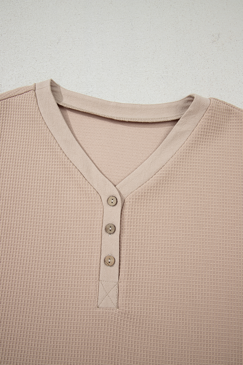 Plus Size Parchment Waffle Short Sleeve Henley Top Drawstring Shorts  Set