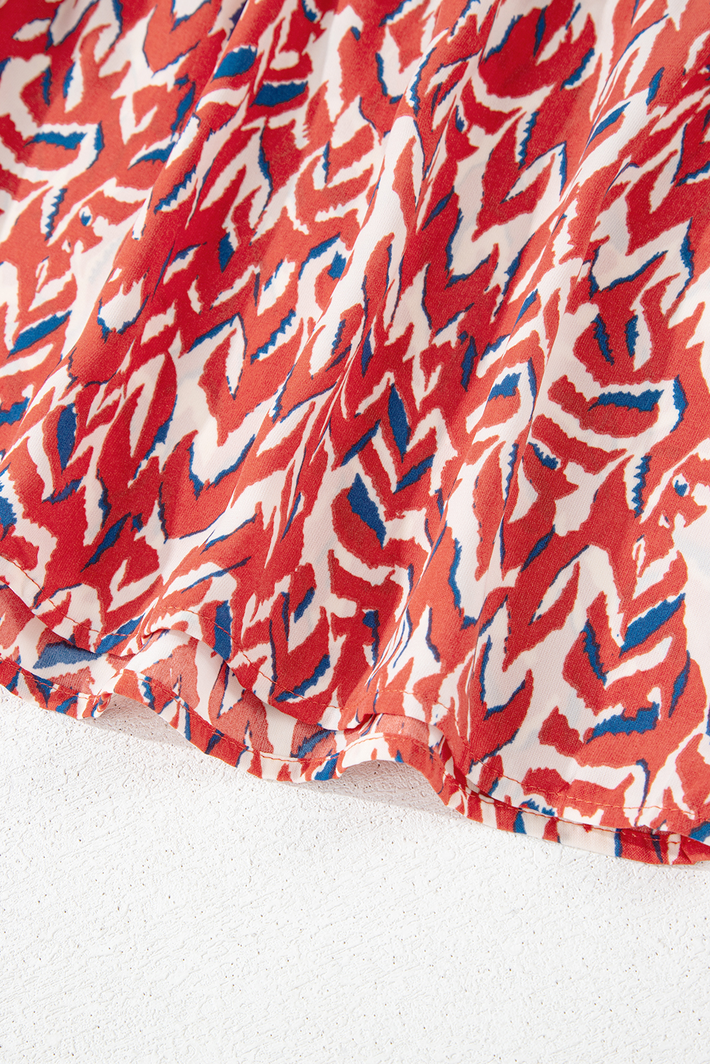 Plus Size Red  Abstract Print Notch V Neck High Waist Maxi Dress