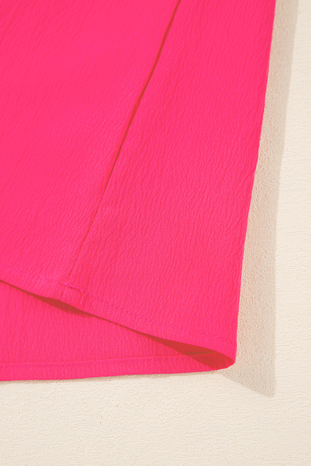 Plus Size Strawberry Pink Floral Embroidered Flutter Sleeve Pleated O Neck  Blouse