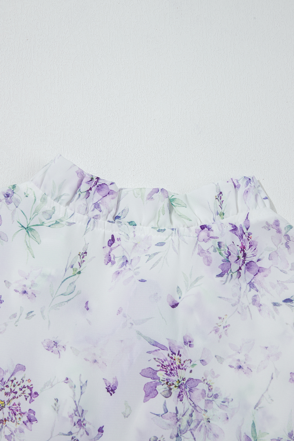 Plus Size Purple Floral Trimmed Detail Split Neck  Top