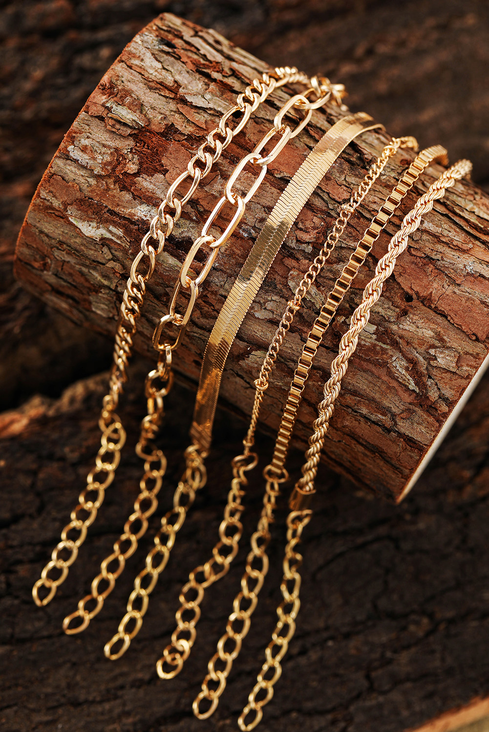 Gold Multi Layered Plated Adjustable Chain Bracelet Set