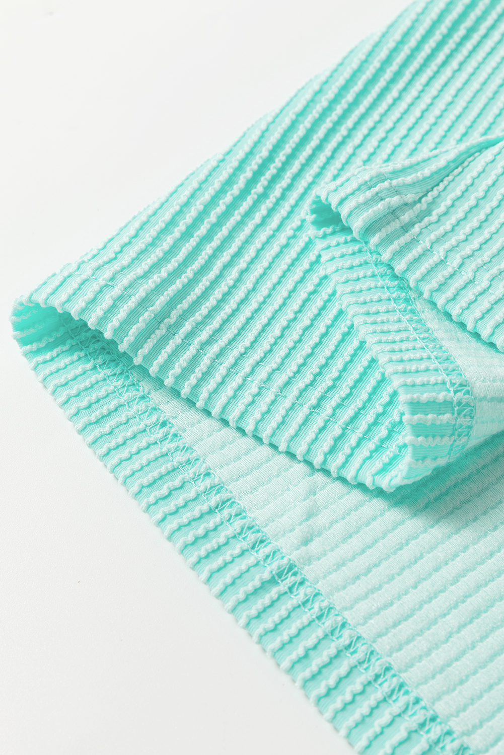 Plus Size Light Blue Twisted Rib Contrast Pocket Knit Crew Neck  T Shirt