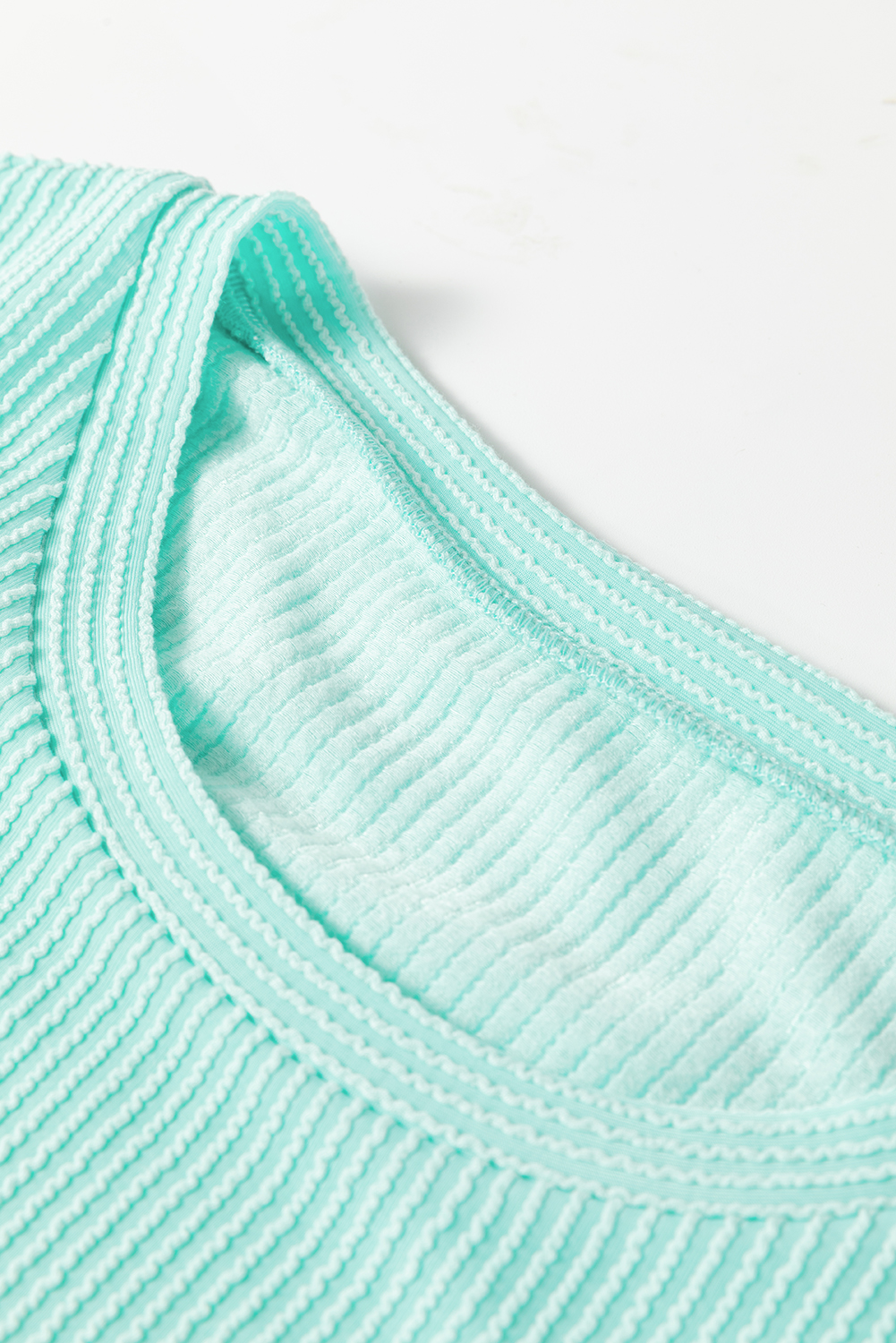 Plus Size Light Blue Twisted Rib Contrast Pocket Knit Crew Neck  T Shirt