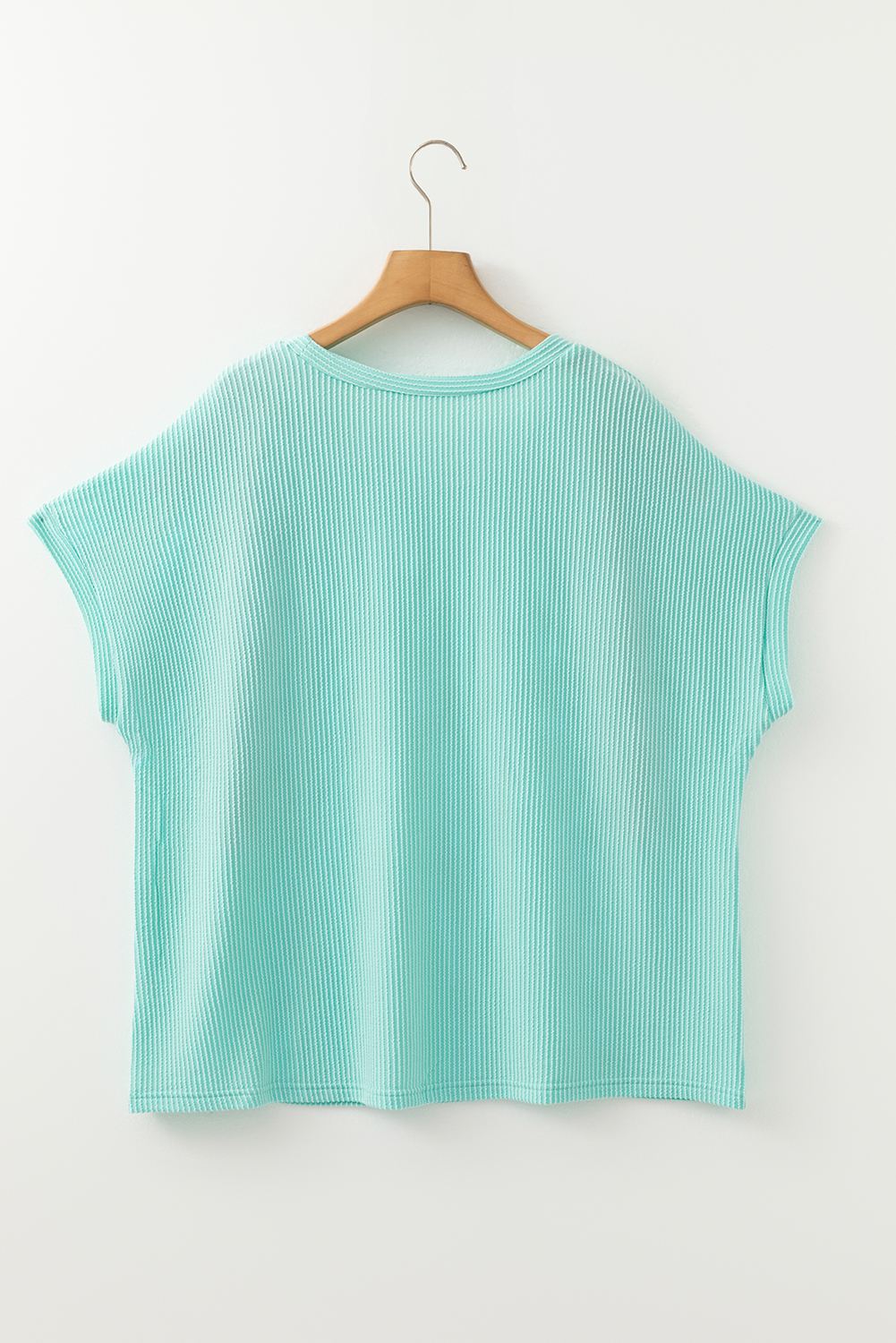 Plus Size Light Blue Twisted Rib Contrast Pocket Knit Crew Neck  T Shirt