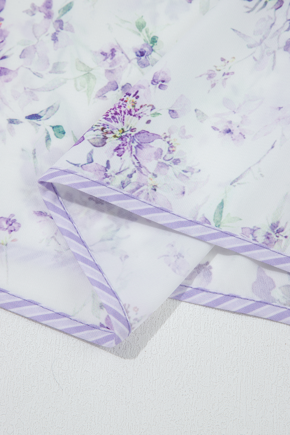 Plus Size Purple Floral Trimmed Detail Split Neck  Top