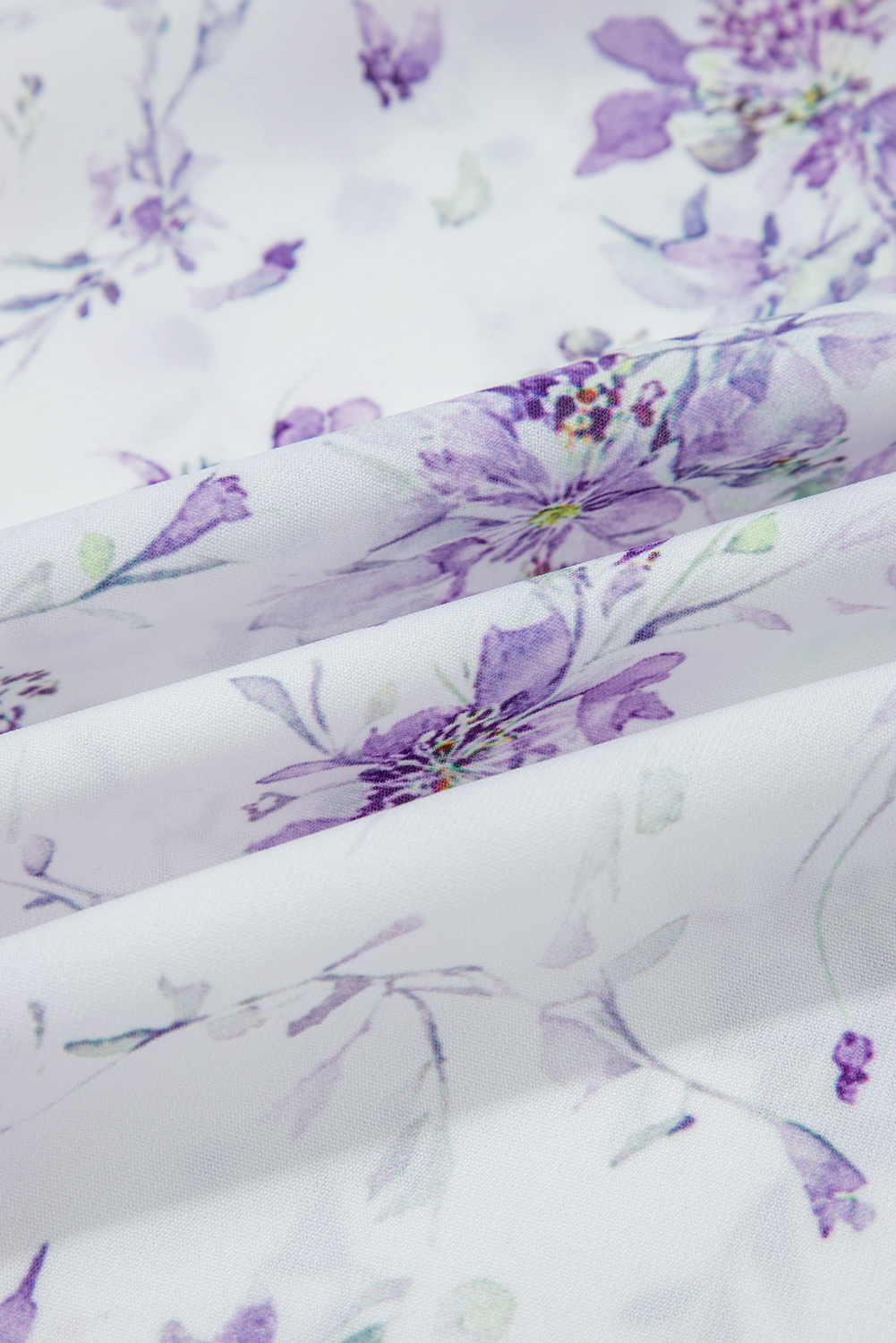 Plus Size Purple Floral Trimmed Detail Split Neck  Top