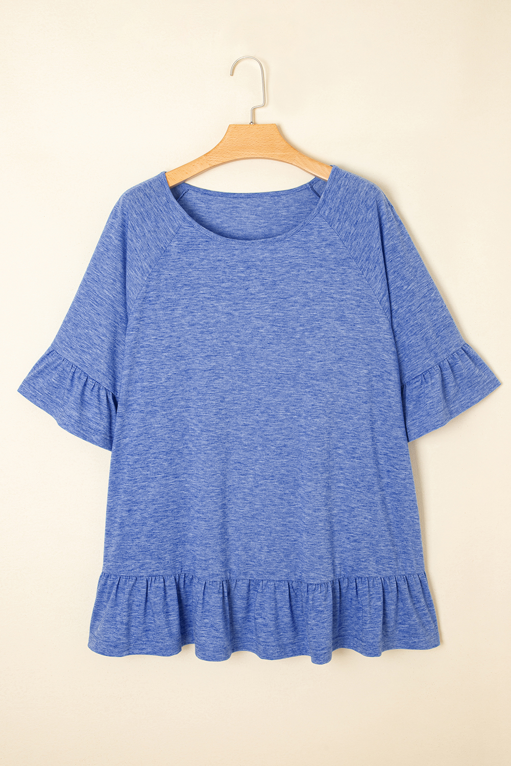 Plus Size Dusk Blue Ruffled Short Sleeve  Casual Blouse