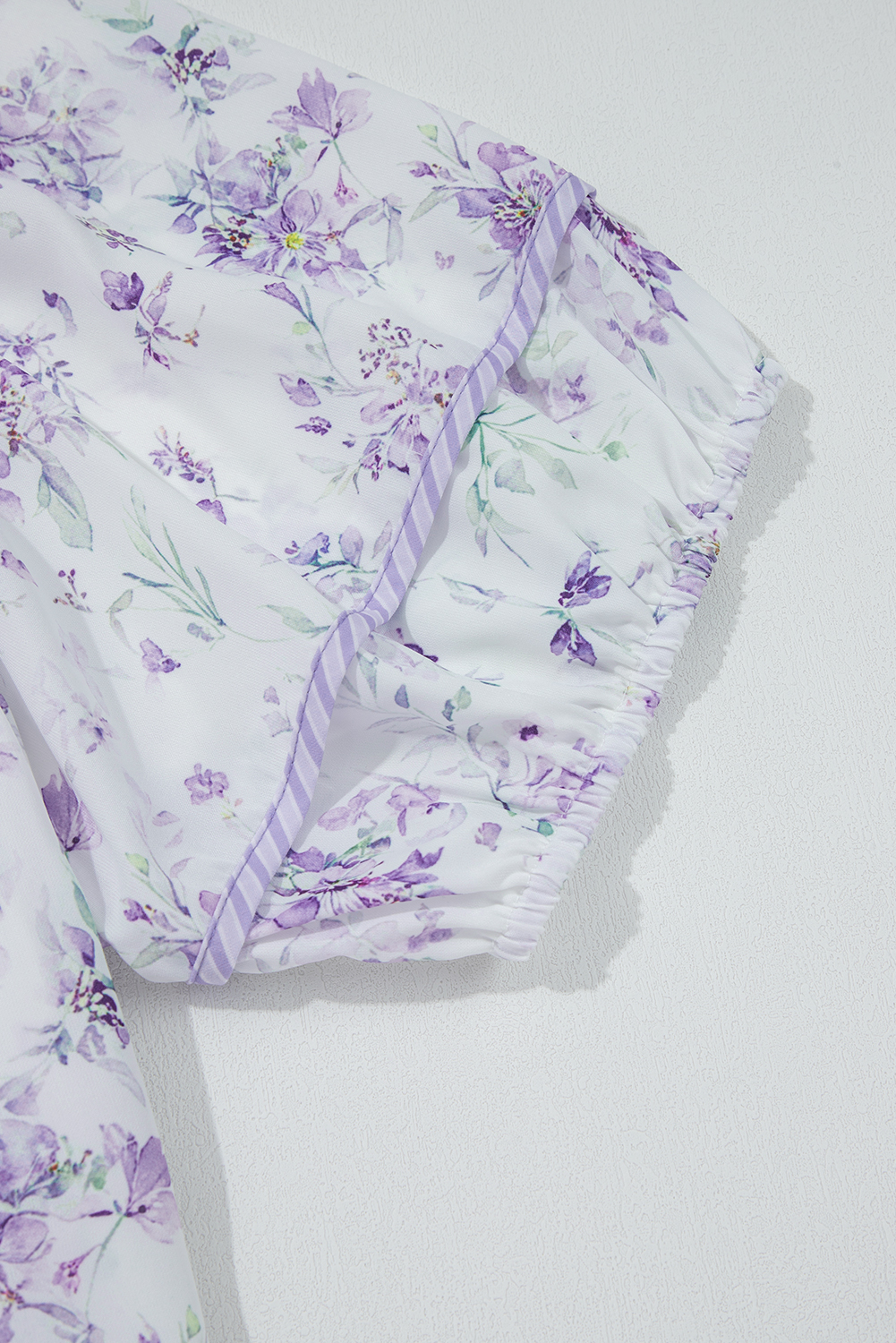 Plus Size Purple Floral Trimmed Detail Split Neck  Top