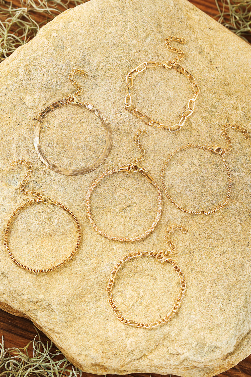 Gold Multi Layered Plated Adjustable Chain Bracelet Set