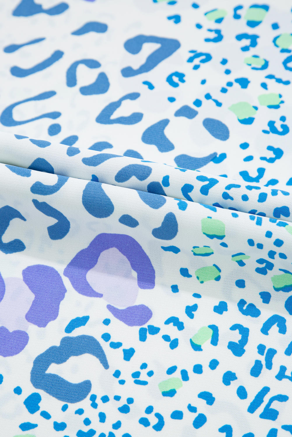 Plus Size Sky Blue Leopard Print Short Sleeve V Neck  Top