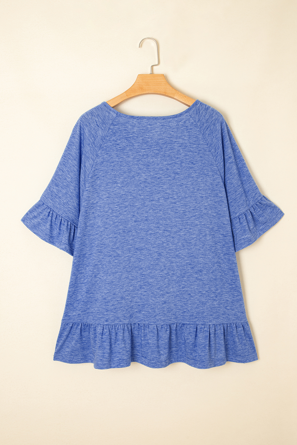 Plus Size Dusk Blue Ruffled Short Sleeve  Casual Blouse