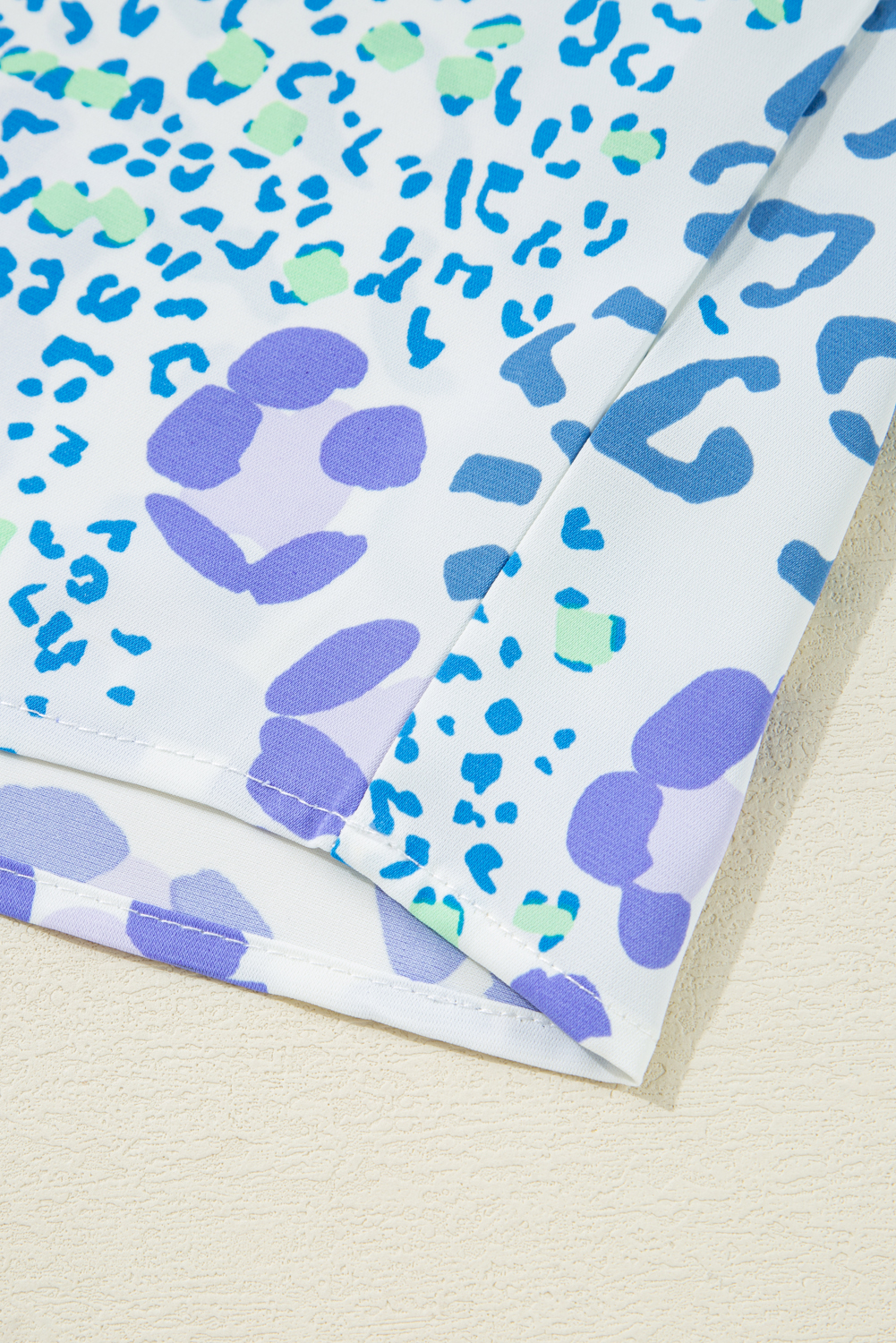 Plus Size Sky Blue Leopard Print Short Sleeve V Neck  Top