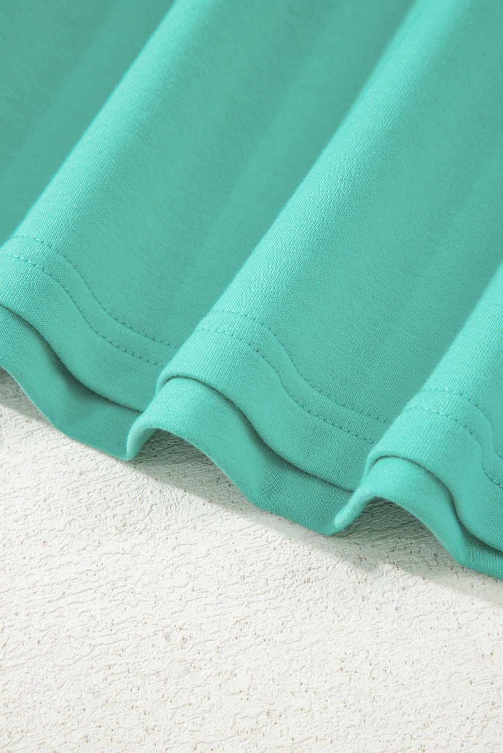 Plus Size Sea Green Drop Shoulder V Neck Pullover Top and Drawstring Short  Set