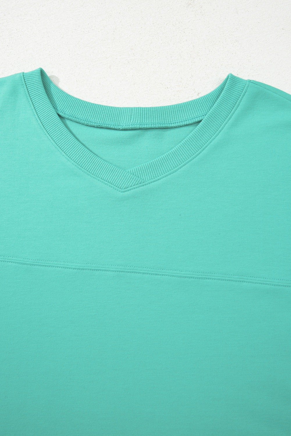 Plus Size Sea Green Drop Shoulder V Neck Pullover Top and Drawstring Short  Set