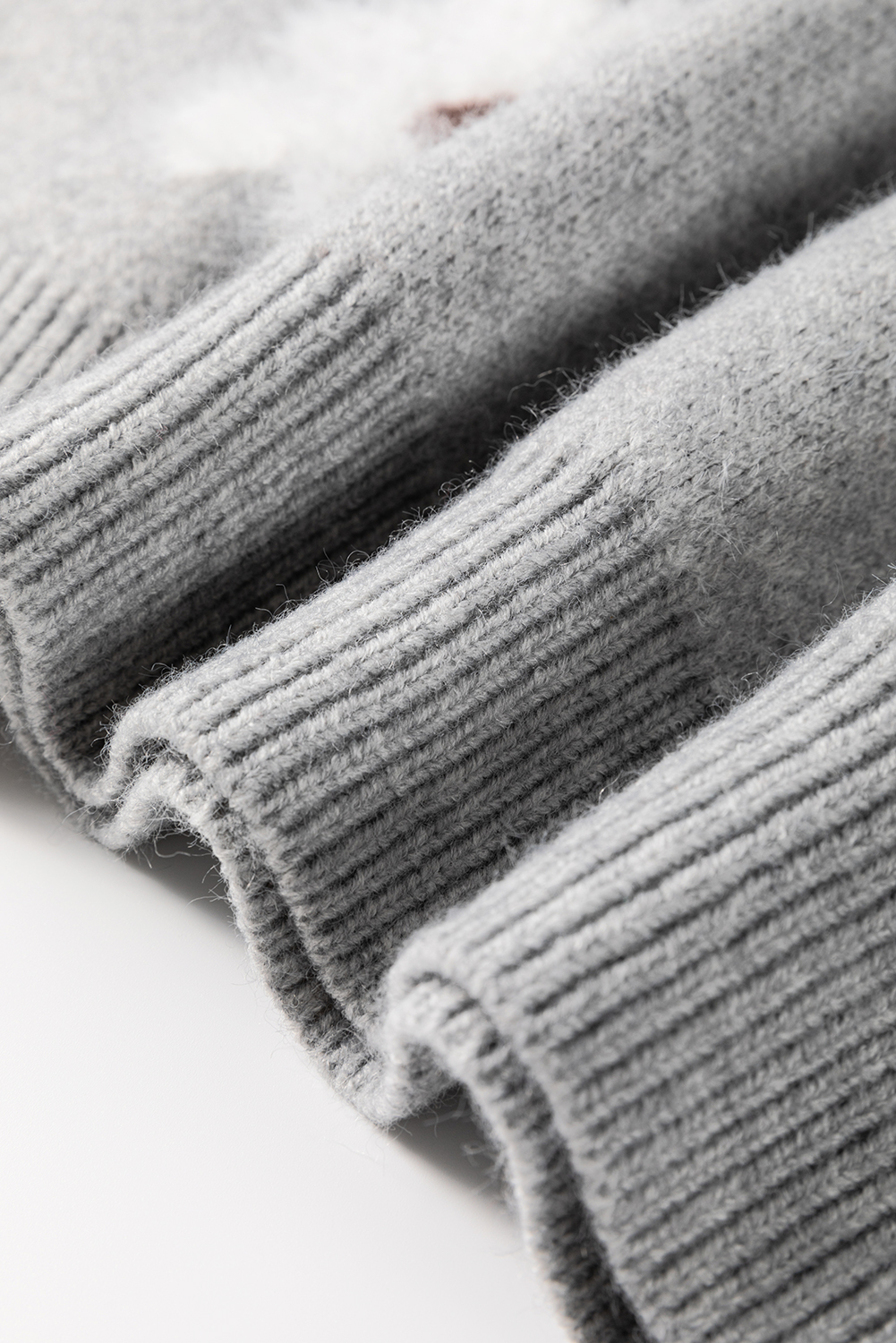 Plus Size Gray  Embroidered Floral Pattern Half Zip Sweater