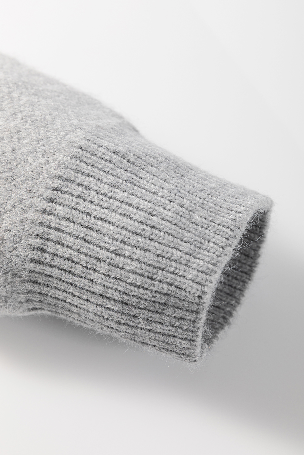 Plus Size Gray  Embroidered Floral Pattern Half Zip Sweater