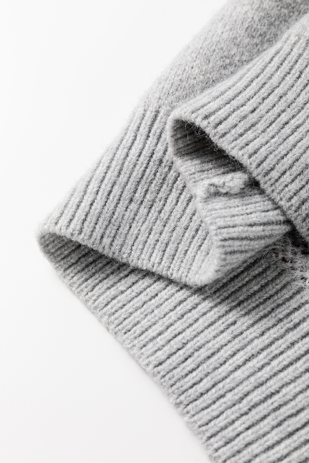 Plus Size Gray  Embroidered Floral Pattern Half Zip Sweater