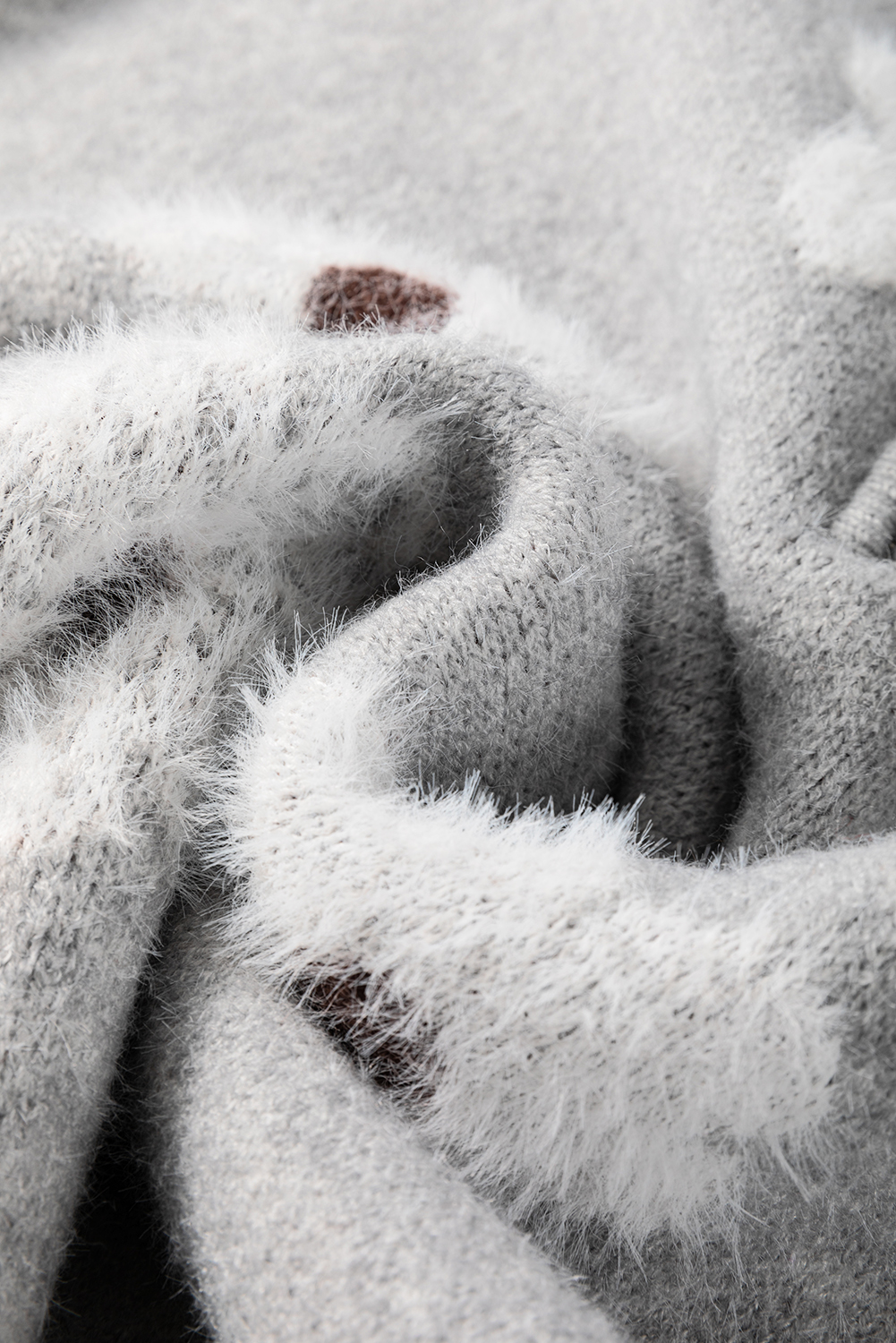 Plus Size Gray  Embroidered Floral Pattern Half Zip Sweater