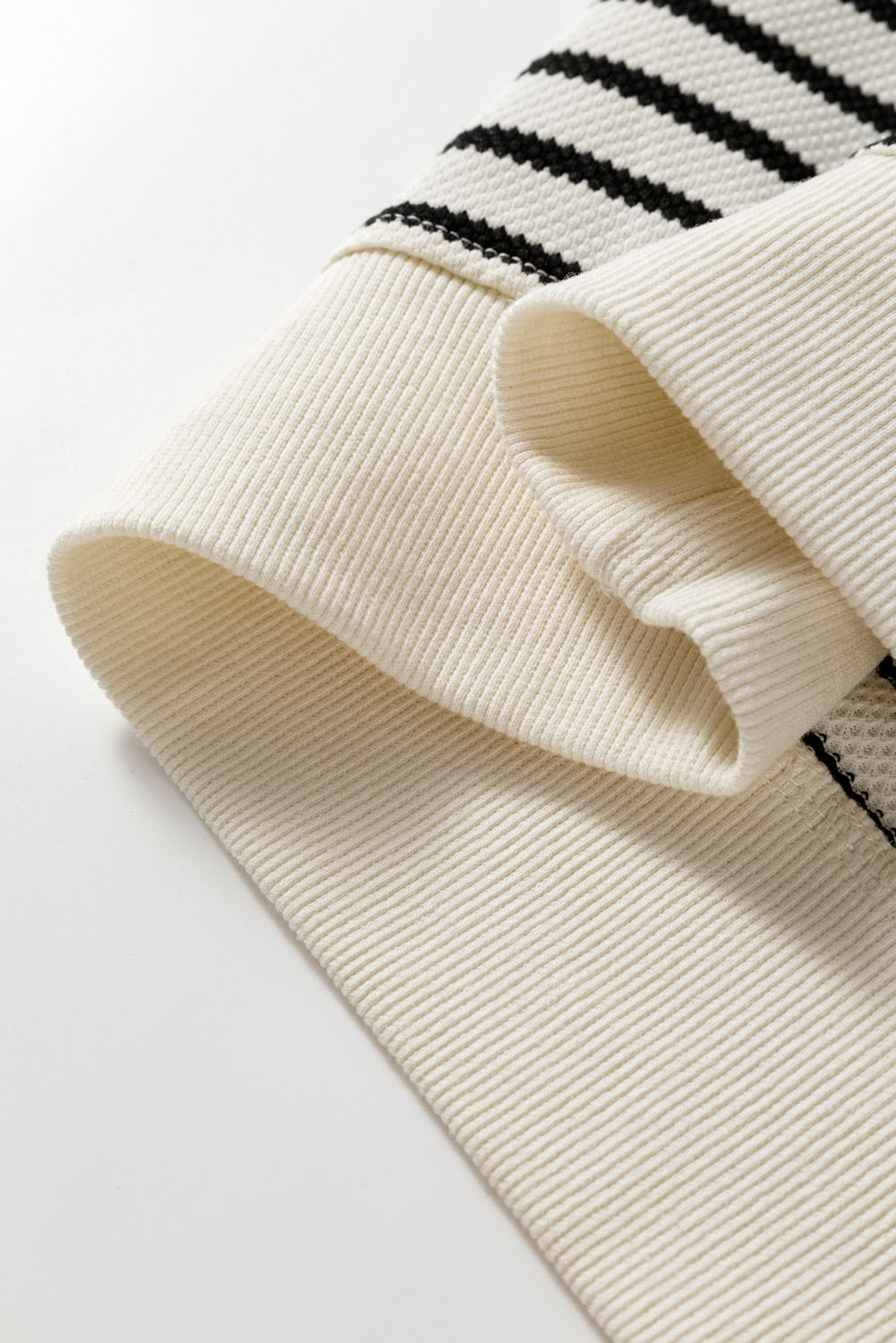 Plus Size Black Stripe Eyelet Trimmed Ruffled Short Sleeve  Top