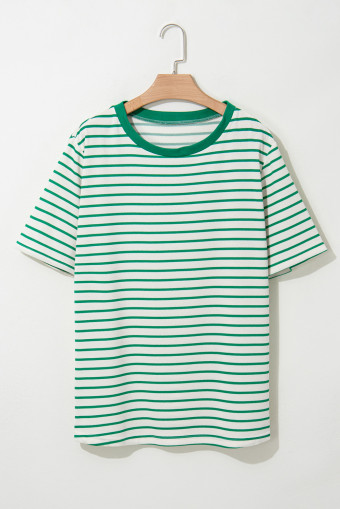 Plus Size Green Stripe  St Patricks Day Round Neck T Shirt