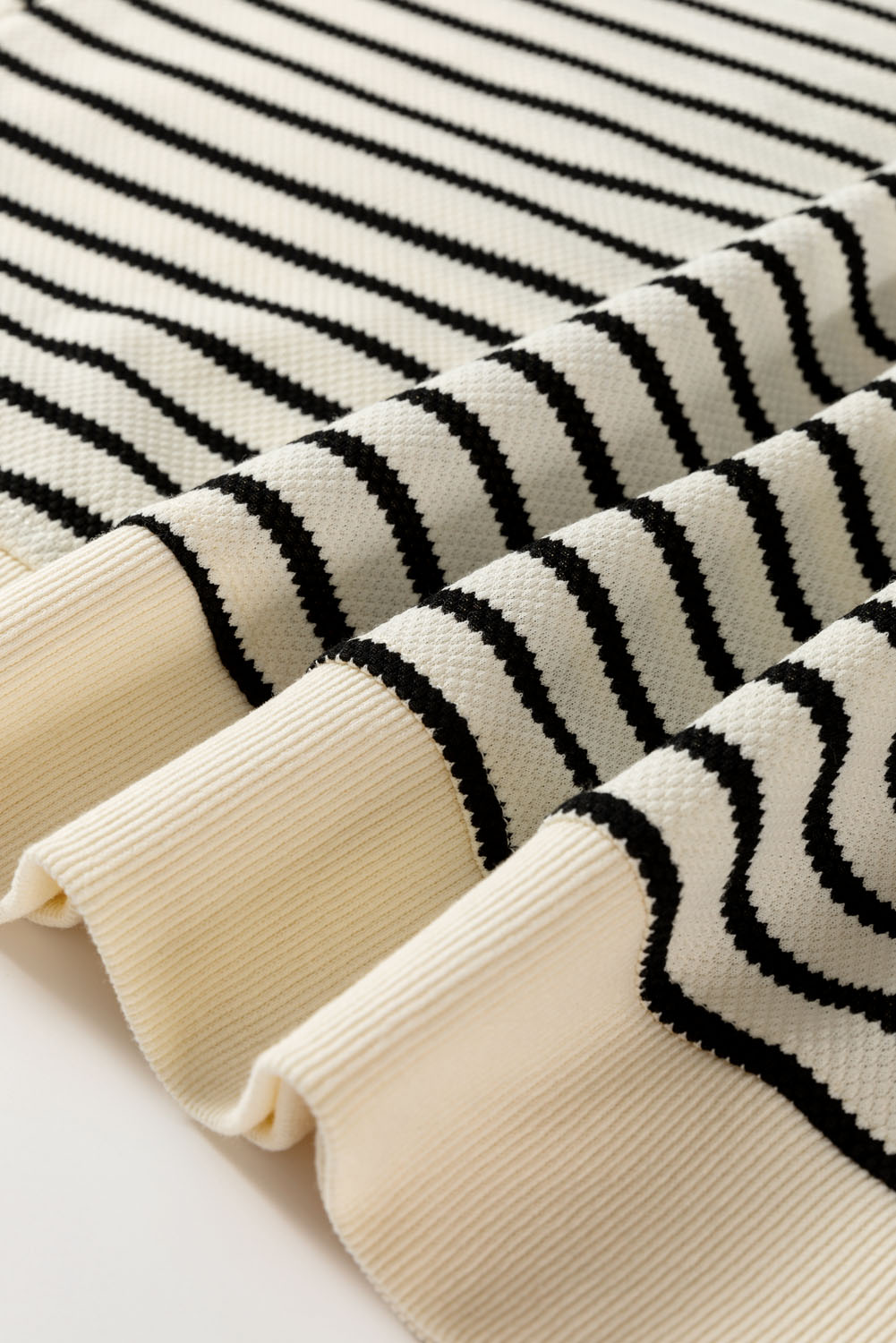 Plus Size Black Stripe Eyelet Trimmed Ruffled Short Sleeve  Top