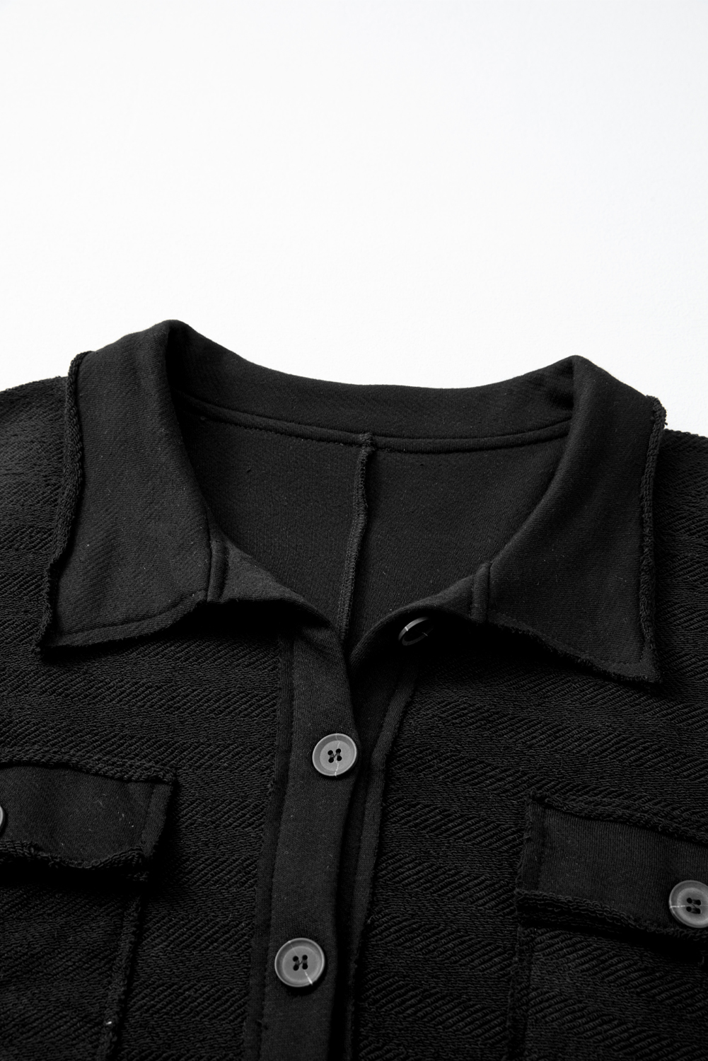 Plus Size Black  Long Sleeve Flap Pocket Henley Top