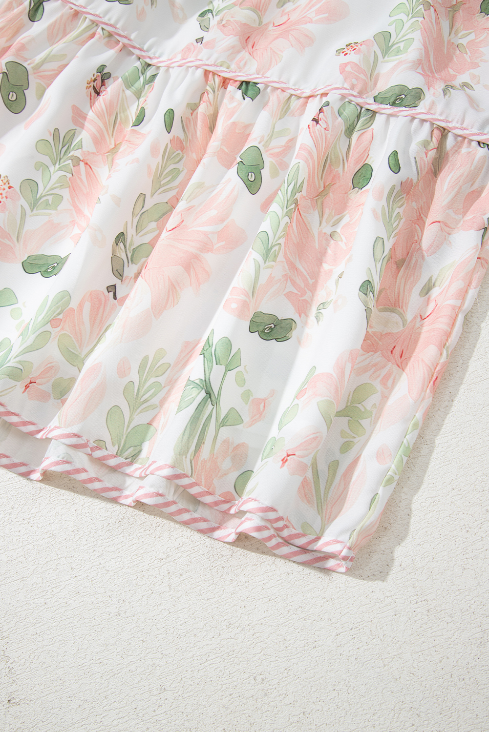 Plus Size Pink  Floral Print Striped Detail Short Summer Dress