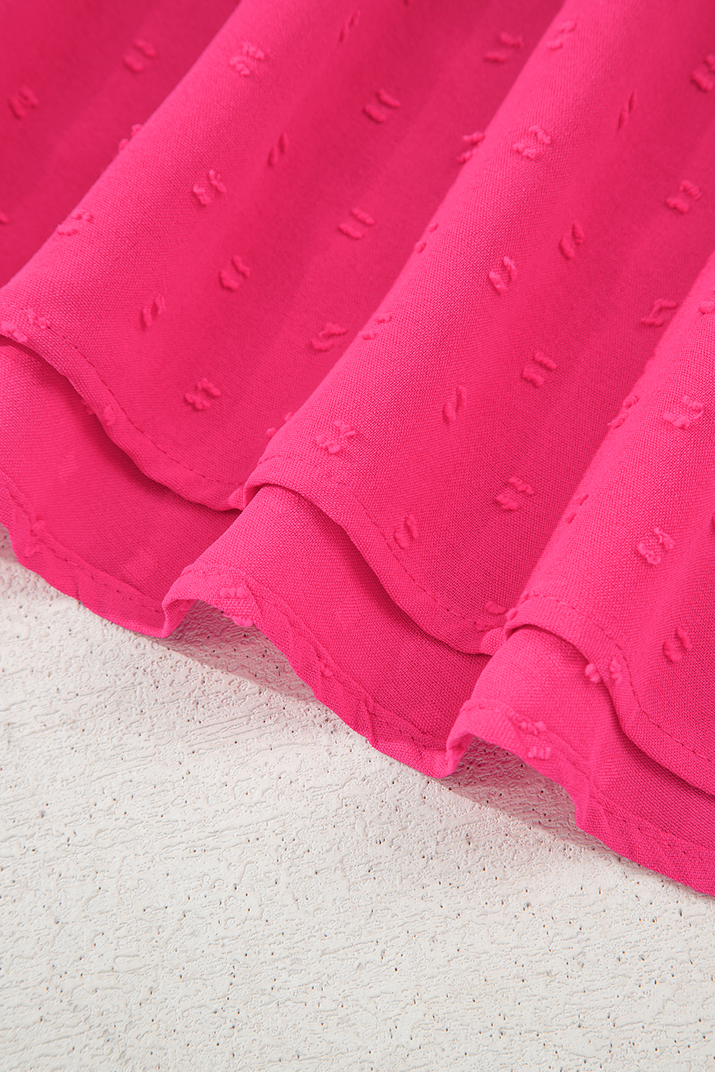 Plus Size Sachet Pink Swiss Dot Smocked Frilled Neckline Short Sleeve  Dress