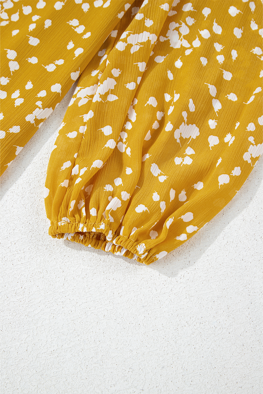 Plus Size Yellow  Floral Print Ruched Split Neck Blouse