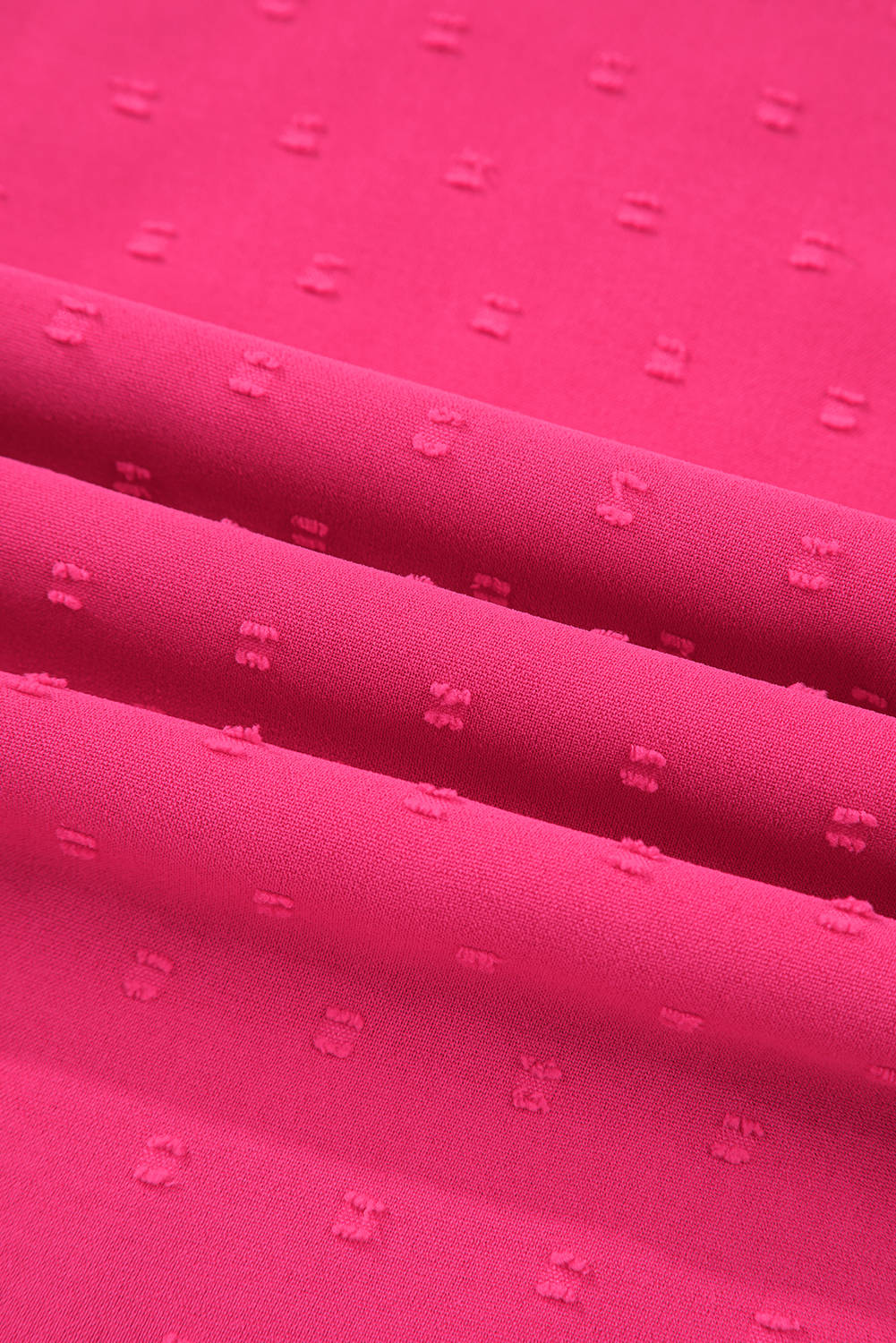 Plus Size Sachet Pink Swiss Dot Smocked Frilled Neckline Short Sleeve  Dress