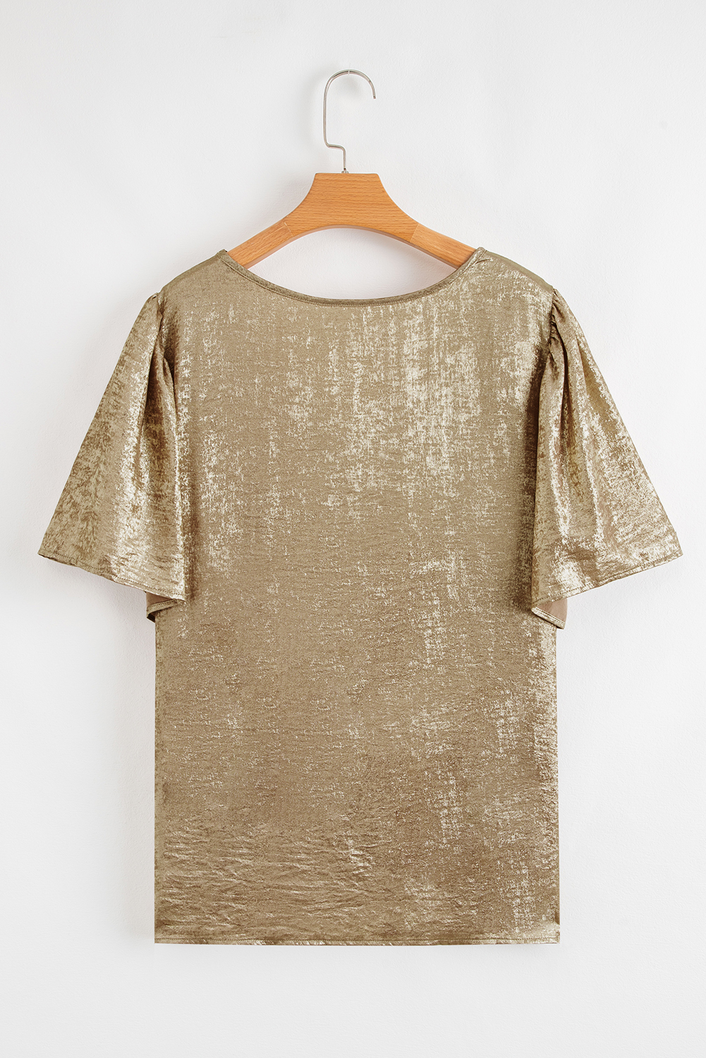 Plus Size Gold  Metallic V Neck Short Sleeve Blouse