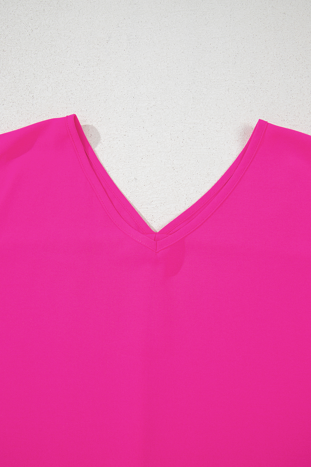 Plus Size Bright Pink Seamed Back High Low Hem V Neck Cuffed Sleeve  Tee