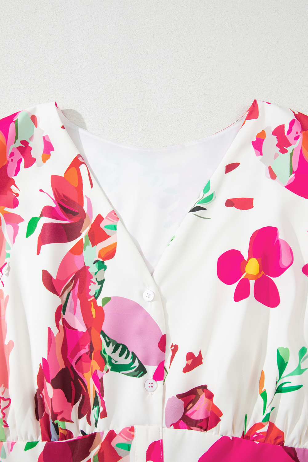 Plus Size Pink Floral Print V Neck Ruffle Sleeve  Midi Dress