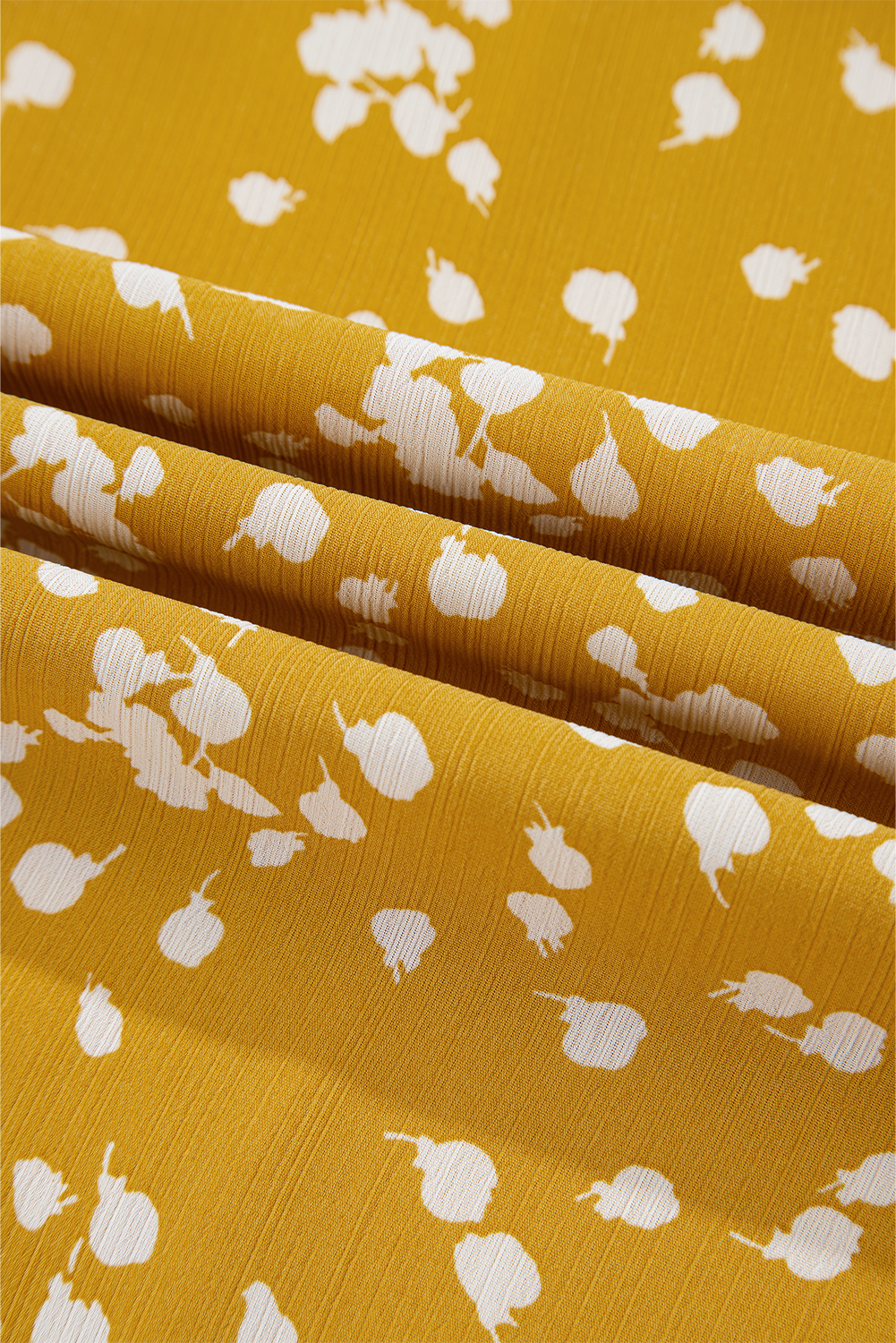 Plus Size Yellow  Floral Print Ruched Split Neck Blouse