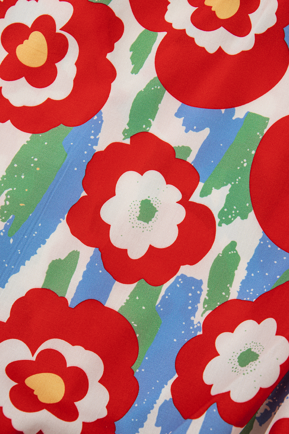 Plus Size Red  Floral Print Ruffle Trim Split Neck Peplum Top