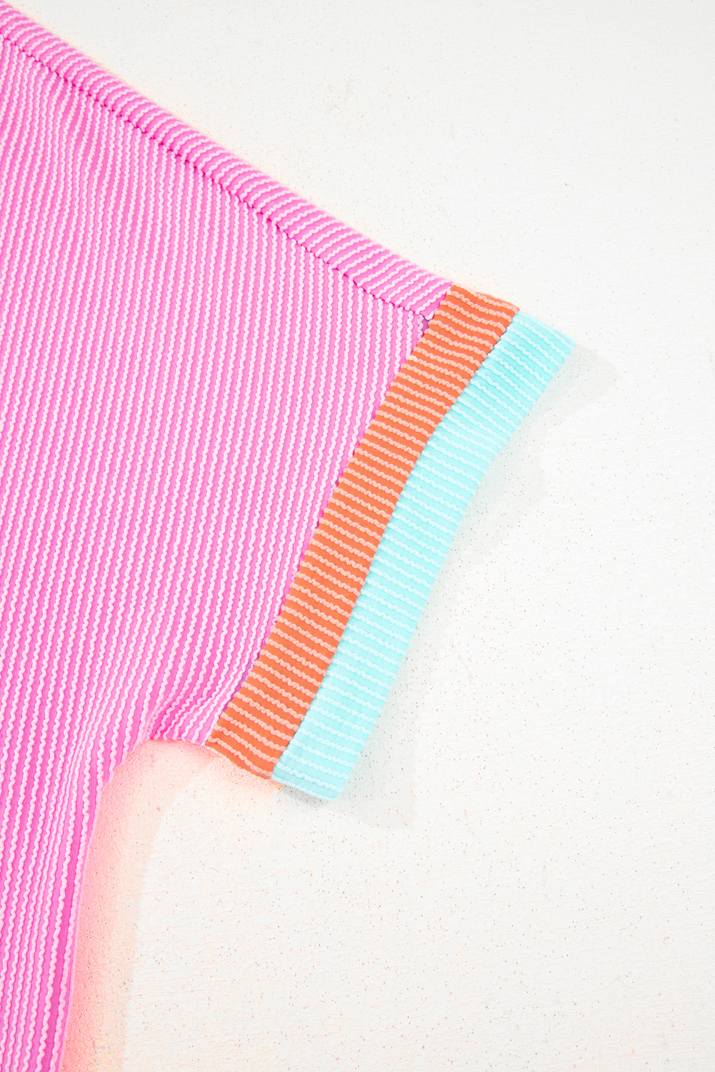 Plus Size Bonbon  Color Block Corded Knit Tee and Shorts Set