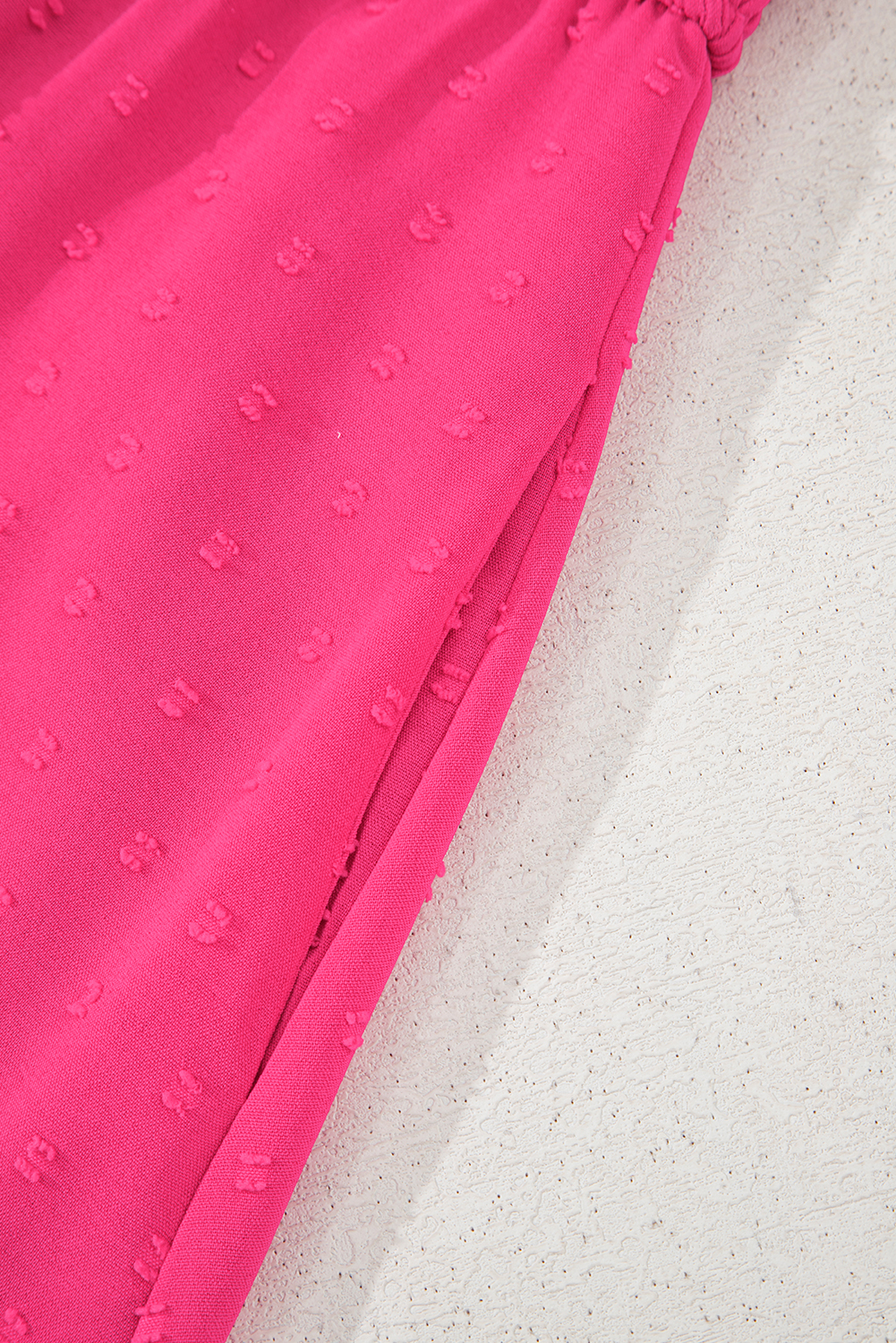 Plus Size Sachet Pink Swiss Dot Smocked Frilled Neckline Short Sleeve  Dress