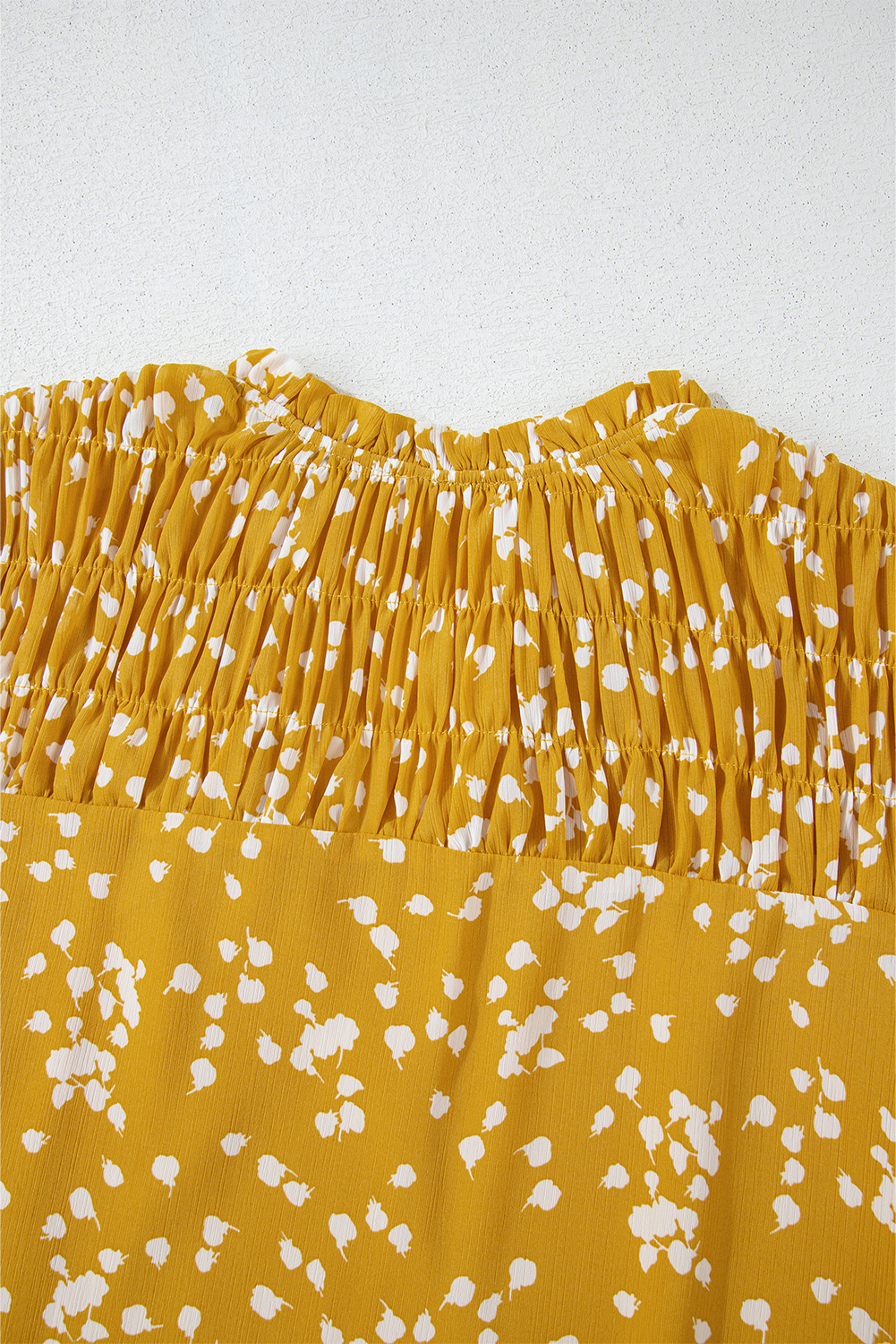 Plus Size Yellow  Floral Print Ruched Split Neck Blouse